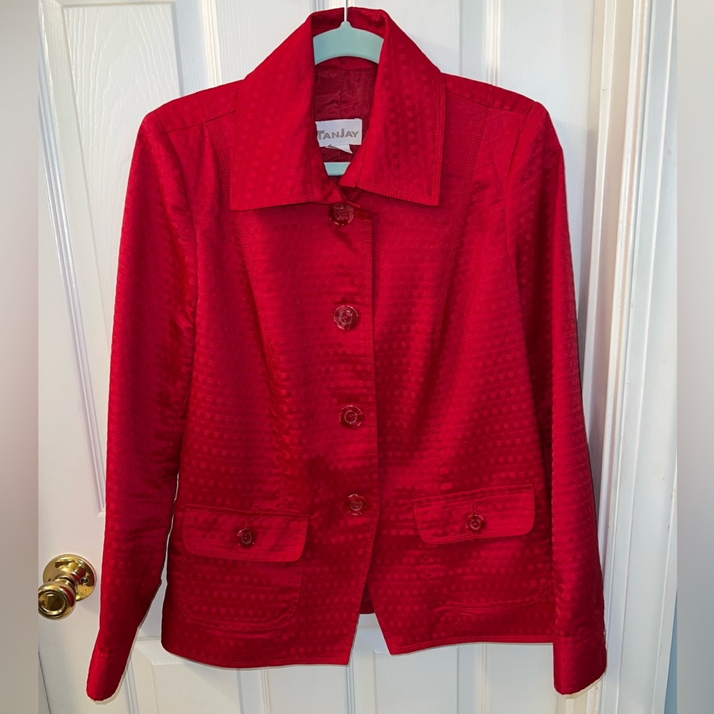 TanJay Red Waffle Weave Button Front Jacket/Blazer Sz 10